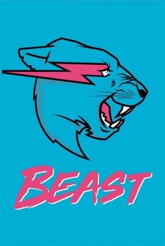 the beast logo on a blue background with red and pink lettering that reads beast,