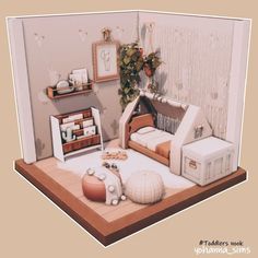 a small dollhouse bedroom with furniture and decor