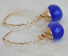 Chalcedony Earrings Cobalt Blue  Briolette by LHJewelryBoutique, $30.00 Blue Wire Wrapped Hoop Earrings As Gift, Blue Wire Wrapped Hoop Earrings For Gift, Handmade Blue 14k Gold-filled Earrings, Handmade 14k Gold Filled Blue Earrings, Handmade Blue 14k Gold Filled Earrings, Blue 14k Gold Filled Jewelry With Ear Wire, Blue 14k Gold-filled Earrings, Blue Nickel-free 14k Gold-filled Hoop Earrings, Handmade Blue Hoop Earrings In 14k Gold Filled