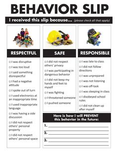 a poster with instructions on how to use the behavior slip