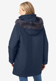 Stay warm this winter in our microfiber parka filled with a super-light down and feather blend. A detachable hood with faux-fur trim adds extra warmth and protects against the elements. A drawstring hem can be cinched to keep your body heat in. Flap pocketsFront zip with snap placket32” length hits at the mid thighPoly shell; down/feather filling; poly lining; acrylic trim; importedMachine washable Plus Size Puffer Coat, Down Parka Women, Sweatshirt Zipper, Down Feather, Swimsuits For All, Down Parka, Parka Coat, Detachable Hood, Puffer Coat