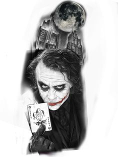 the joker holding up a card in his hand