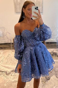 Short Dance Dresses, Unique Homecoming Dresses, Sweetheart Homecoming Dress, Blue Homecoming Dresses, Detachable Sleeves, Mother Wedding Dress, Short Party Dress, Corset Bodice, Evening Dresses Cocktail