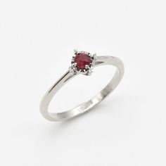 Real Red Ruby Ring - 18k White Gold Ring - Genuine July Birthstone Ring Classic Ruby Ring For Promise With Prong Setting, Ruby Rings With Brilliant Cut For Gift, 14k Gold Ring With Polished Round Stone, Classic Ruby Birthstone Promise Ring, 14k Gold Rings With Polished Round Stone, 14k Gold Rings With Polished Finish And Round Stone, Classic Solitaire Ruby Ring For Promise, Classic Solitaire Ruby Promise Ring, Timeless Red Rings With Brilliant Cut