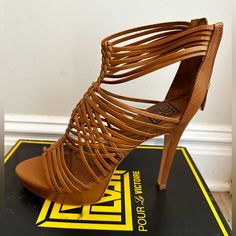 Hot, Hot , Hot!!!! Brown Leather Strappy Heels, Brown 4-inch Strappy Heels, Caged Heels, Women's Sandals, Tan Brown, High Heel, Women's Shoes, Caramel, Womens Sandals