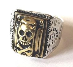 1930s 40s 50s Art Deco Mexican Biker Skull Ring Rockabilly Vintage Style Vintage Mexican Jewelry, 50s Art, Halloween Bracelet, Biker Jewelry, Natural Turquoise Stone, Biker Rings, Mexican Jewelry, Native American Turquoise, Skull Jewelry