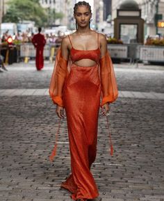 Mesh Wedding Guest Dress, Orange Haute Couture, Runway 2024, 2024 Runway, Tulle Maxi Dress, Hallowen Costume, Photoshoot Fashion