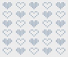 a cross stitch pattern in blue and white with squares on the bottom, as well as dots