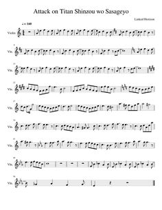 the music score for attack on titan shizzou wo sasayer, with notes and