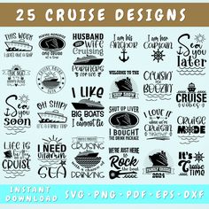 the 25 cruise designs are available for use in this graphic design kit, including an anchor and