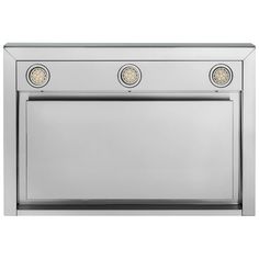 a stainless steel oven with three lights on it