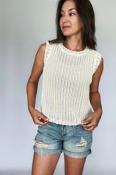 The Tiny Details Ivory Knitted Sleeveless Top Knitted Sleeveless Top, Womens Apparel, Knitted Top, Open Weave, Sell Out, Top For Women, Sweater Sale, Top Sales, Color Ivory