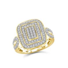 Bright, bold, sparking and beautiful. These words describe you and your ideal ring! This genuine white diamond ring in gold over silver fits all the above criteria and then some. This stunning ring is crafted from gold over silver and features a remarkable arrangement of genuine round-cut white diamonds. Don\'t miss out on this fabulous deal today! Size: 7. Color: Metal Type. Gender: female. Age Group: adult. Luxury Cluster Diamond Ring With Accents, Diamond Jewelry With Pave Setting In Diamond White, Fine Jewelry Diamond Cluster Halo Ring, Fine Jewelry Diamond Halo Ring With Cluster Shape, Gold Cluster Diamond Ring With Accents, Gold Halo Ring With Pave Setting, Yellow Gold Diamond Ring With Cluster Accents, White 14k Gold Cluster Diamond Ring, 14k Gold Cluster Diamond Ring In Diamond White