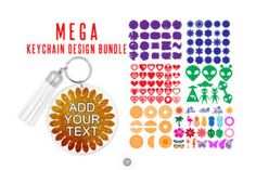 the keychain design bundle includes an assortment of stickers and decals to make it