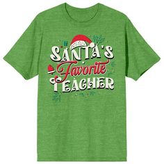 Elevate your festive wardrobe with the "Santa's Favorite Teacher" Women's T-Shirt by Bioworld. This charming tee is a delightful nod to educators and holiday spirit alike, featuring a vibrant graphic that proclaims you as Santa's favorite teacher.

- Size: 3XL
- Color: Heather Green
- Material: 100% Cotton
- Gender: Female
- Style: Short sleeves, crew neck

Designed for comfort and style, this t-shirt is ideal for both in-class celebrations and casual outings. Its soft, breathable cotton fabric Female Features, Holiday Graphic Tees, Favorite Teacher, Sleeve Packaging, Green T Shirt, Heather Green, Green Tshirt, Teacher Favorite Things, Green Material