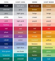 Sh Yn Design: List of colors Warm Skin Tone Colors, Hair Color List, Skin Color Chart, Color Groups, Warm Hair Color, Warm Skin Tone, Cool Skin Tone, Skin Color Palette, Colors For Skin Tone