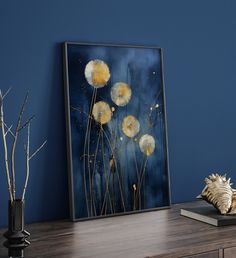 Unframed Blue and Gold Dandelion Wall Art Print  (Please note: Colours may vary slightly from those displayed on your screen) ABOUT THE PRINT Our high quality wall art prints are an excellent way to enhance the visual appeal of any room. They are made with premium materials and state-of-the-art printing technology to ensure sharp details, vivid colors, and a long-lasting finish. These prints come in a variety of styles, from modern and abstract to traditional and classic, making it easy to find one that fits your decor. They are also available in different sizes, allowing you to choose the perfect fit for your wall space. High quality wall art prints are an investment in your home's decor, providing an eye-catching focal point that will endure for years to come. Whether you're looking to c Etsy Paintings, Dandelion Wall Art, Gold Leaf Art, Romantic Gestures, Alcohol Ink Art, Gold Walls, Leaf Art, Blue And Gold, Painting Crafts