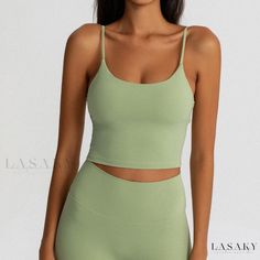 Lasaky - Yoga Tank Top with Built-in Bra and Thin Straps, Sexy Halter Yoga Top, Sleeveless Yoga Attire Yoga Attire, Push Up Workout, Yoga Tank Top, Yoga Top, Yoga Sports Bra, Yoga Tank, Yoga Tank Tops, Yoga Bra, Avocado Green