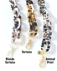 "Chains are $29 each or 2 for $50 (and shipping is free for purchases $35 or more). Our eco-friendly* chunky acetate eyeglass chains are ultra lightweight and will ensure you never lose your glasses again! Available in animal print, tortoise, and blonde tortoise. Lobster clasp closures have a beautiful matte finish (gold or silver). Comes with one pair of our eye/sun glass connectors. You can also use your eyeglass chain to secure your mask. The mask chain is a must-have accessory! Simply remove Spring Jewelry Trends, Mask Chains, Chain Mask, Tortoise Glasses, Stocking Stuffers For Her, Sun Glass, Chic Frames, Mask Holder, Mask Chain