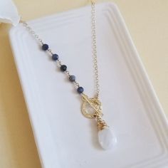 Sapphire and Moonstone Toggle Necklace, Boho Statement Necklace – Fabulous Creations Jewelry