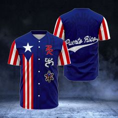 a baseball jersey with the words puerto ricos on it and an american flag design