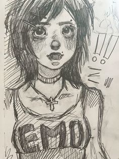 a drawing of a girl with an evil look on her face