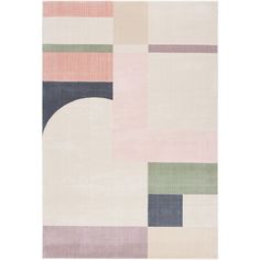 an abstract rug with various colors and shapes