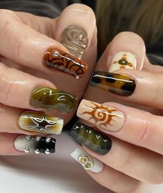 Hippie Nails, Punk Nails, Grunge Nails, Smink Inspiration, Fire Nails