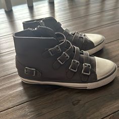 Brand New, Never Worn. Zippered Interior. Color: Dark Gray High-top Leather Sneakers For School, Leather Sneakers For School With Round Toe, Casual Closed Toe Sneakers For School, Trendy High-top Sneakers For School, Brown Round Toe Sneakers For School, Brown Low-top Sneakers For School, Kids Studs, Ash Sneakers, Madden Girl Sandals