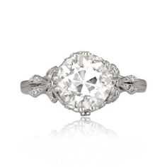 Edwardian Style platinum and diamond ring that centers a 2.54-carat old European cut diamond, J color, and VS2 clarity. This ring is platinum. European Cut Diamond Ring, Estate Diamond Jewelry, Rare Jewelry, Original Jewelry, European Cut Diamonds, Platinum Ring, Perfect Engagement Ring, Love Ring, Rings For Her