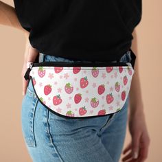 Strawberries and Daisies Fanny Pack - Bags - Kristine Celestine Casual Pouch Belt Bag For School, Casual Belt Bag With Removable Pouch For School, Casual Pink Belt Bag For Everyday Use, Casual Pink Belt Bag For School, Casual Pink Pouch Belt Bag, Casual Pink Belt Bag With Removable Pouch, Strawberries And Daisies, Red Crossbody Belt Bag With Removable Pouch, Trendy Rectangular Bag With Strawberry Print