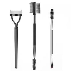 Eyebrow Eyelash Comb Brush Set: You will get 3 different brush, include 1 piece metal teeth eyelash separator, 1 piece double head eyelash comb & eyebrow brush with spoolie brush, 1 piece professional angled eye brow brush and spoolie brush. Lash Spoolie, Basic Eye Makeup, Professional Eye Makeup, Eyelash Separator, Shaper Tools, Eye Makeup Set, Eyelash Comb, Mascara Application