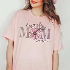 Best Mom Ever Flower Tee - Limeberry Designs Crew Neck Floral Print T-shirt For Mother's Day, Mother's Day Floral Print Crew Neck T-shirt, Floral Print Crew Neck T-shirt For Mother's Day, Mother's Day Pink Graphic Tee, Pink Graphic Print T-shirt For Mother's Day, Pink Graphic T-shirt For Mother's Day, Floral Print Flower-shaped Tops For Mother's Day, Pink Floral Print Tops For Mother's Day, Pink Floral Print Top For Mother's Day