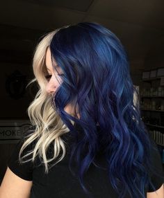 Blue And Purple Streaks In Hair, Blue And Blonde Hair, Cool Hair Color Ideas, We Made It To Friday, Made It To Friday, Hair Halo