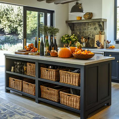 a kitchen filled with lots of different types of food and drinks on top of a counter