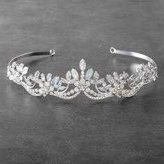 Opal Tiara, Crystal Wedding Tiaras, Art Deco Inspiration, Floral Silhouette, Silver Tiara, Opal Wedding, Beautiful Tiaras, Beautiful Hair Accessories, Tiara Wedding