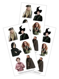 3 sheets of Harry Potter stickers featuring 6 of the Hogwarts professors, shown on a white background. Hogwarts Professors, Personalized School Supplies, Harry Potter Stickers, Professor Snape, Marvel Daredevil, Lilo Et Stitch, Paper House, Harry Potter Collection, Hogwarts School