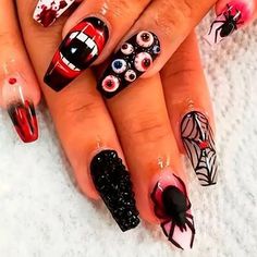 Colored Nail Tips, Halloween Manicure, Nail Types, Press On Nails Long, Halloween Press On Nails, Special Nails, Anime Nails, Nagel Tips, Nail Type