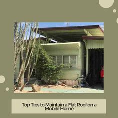 a green house with the words top tips to maintain a flat roof on a mobile home