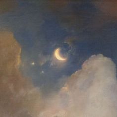 a painting with clouds and the moon in the sky