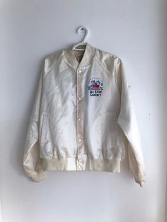 1991 Baseball All star game jacket. Great shape but like all white Chalk Line jackets, the white vertical lining behind the buttons is yellowing. (The lining can be taken out I'm told from inside the jacket).  Size: XLpit to pit: 26"neck to bottom: 26"collar to cuff: 33" White Chalk, Toronto Blue Jays, White Jersey, Line Jackets, Baseball Jerseys, Vintage Jacket, All White, Vintage Sweatshirt, Adidas Jacket