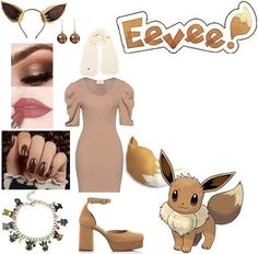 a collage of different items including shoes, bracelets and necklaces with the word eevee on it