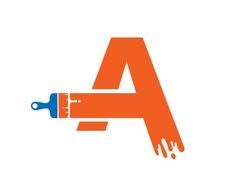 an orange and blue paintbrush with the letter a on it