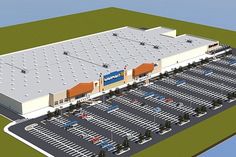 an artist's rendering of the exterior of a walgreen store, with cars parked in front