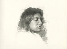 a black and white drawing of a woman's head with her eyes closed, in profile