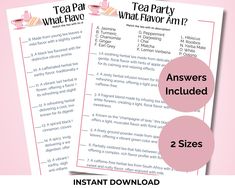 two tea party answers included in the printable version