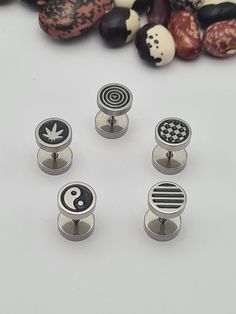 Punk stud earring, Silver Color Stainless Steel,  Men Ear Stud, Spiral Earrings, Marijuana leaf  Earrings, Yin Yang,Plugs Piercing Jewelry    You will receive one pair of earrings with a diameter of 0.3 inches (7 mm) Thickness: 0.1 inch (4 mm) These stainless steel needles are 0.43 inches (1.1 cm) long Weight: 2 g (0.18 oz)  The earrings are really light and comfortable to wear. For a more hipster-inspired look, you can wear these earrings with a denim jacket and graphic tee, as well as khaki shorts and your favorite slippers. A very good gift. Earring Silver, Spiral Earrings, Ear Stud, Look Plus, Leaf Earrings, Ear Studs, Stud Earring, Silver Earrings Studs, Piercing Jewelry