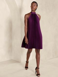 Halter Pleated Mini Dress | Banana Republic Factory