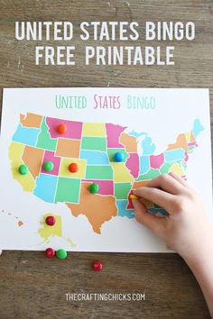 the united states printable is being displayed on a table with candy candies around it