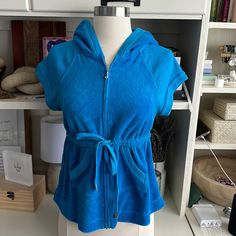 Just Like New! Juicy Couture Terry Tracksuit Zip Hoodie Color: Teal-Blue With Silver Tone Hardware Retails At $98 Blue Summer Hoodie With Drawstring Hood, Light Blue Hooded Top For Loungewear, Hooded Light Blue Top For Loungewear, Blue Drawstring Hood Top For Loungewear, Blue Fitted Casual Hoodie, Casual Fitted Blue Hoodie, Fitted Loungewear Top With Drawstring Hood, Fitted Tops With Drawstring Hood For Loungewear, Fitted Lounge Tops With Drawstring Hood